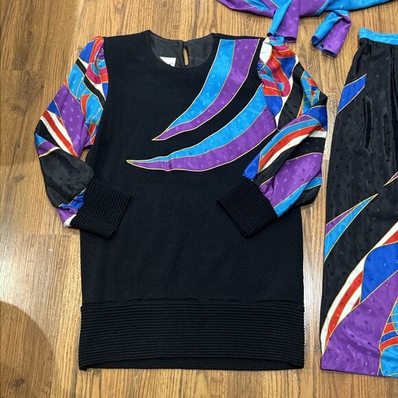 Anthony Sicari 3pc Sweater Top Silky Skirt & Scarf Womens 6 Retro Vintage USA - Picture 6 of 11